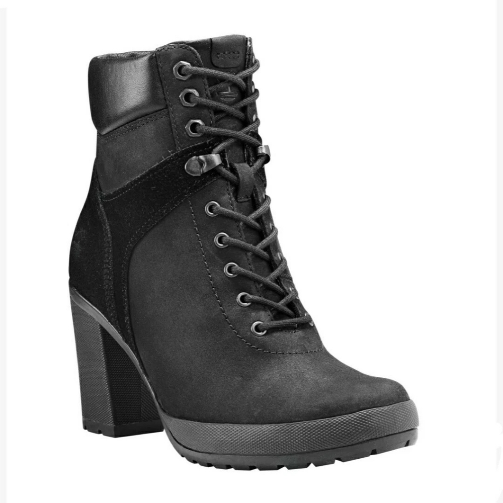 Timberland Camdale Lace-Up 6" Black Nubuck Suede Leather Chunky Heel Ankle Boots